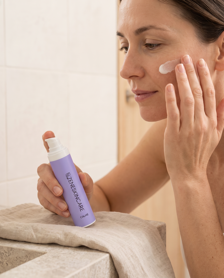 Application de la crème CALME sur le visage