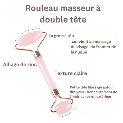 Rouleau masseur avec deux têtes pour cibler les joues, le front et les zones sensibles comme le contour des yeux.